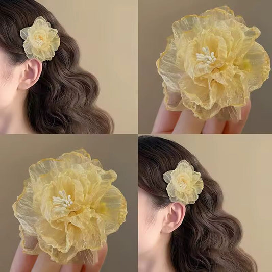 Mesh Gauze Flower Hair Clip Multi-Layer Lace Petals Colorful Side Clip Women Bangs Broken Hair Clip Gril Lovely Hair Accessories