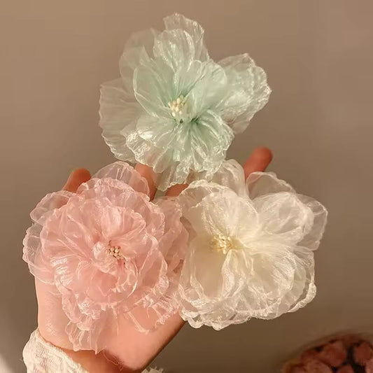 Mesh Gauze Flower Hair Clip Multi-Layer Lace Petals Colorful Side Clip Women Bangs Broken Hair Clip Gril Lovely Hair Accessories